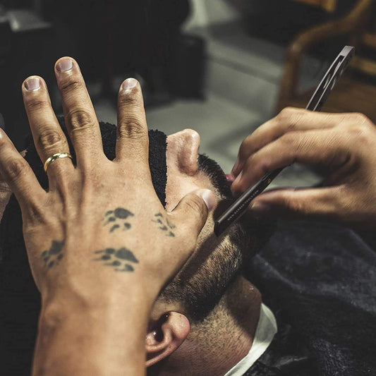 Herren Rasier-Set - Männer Rasiermesser/Barbiermesser - mit 50 Einzelklingen + Tuch + Alaunstift + Aufbewahrungsetui + Kammführung für Rasur -SCHWARZ- BARBER TOOLS