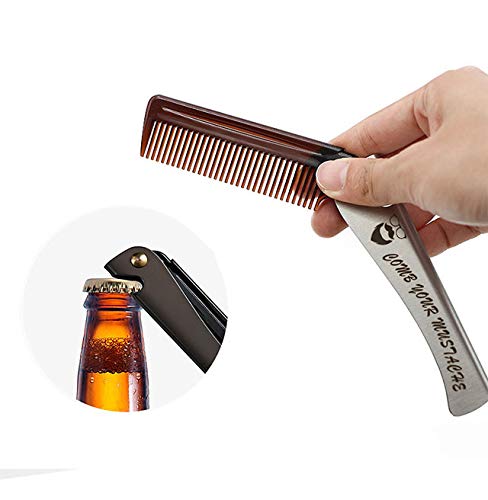 Haar- und Bartkamm, Edelstahlkamm, Schnurrbartformkamm, Taschenbartkamm, für Herren