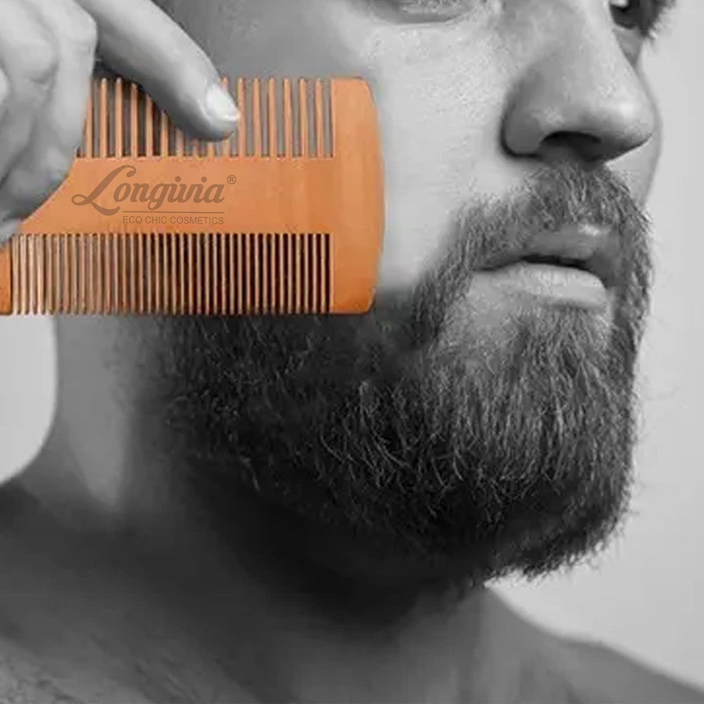 Longivia® Bartkamm Holz Ökologisch 100% Birnbaumholz Beard Comb Wood Bartpflege für Männer Holzkamm Grobe und Feine Zinken Set – Hochwertig Bart Kamm