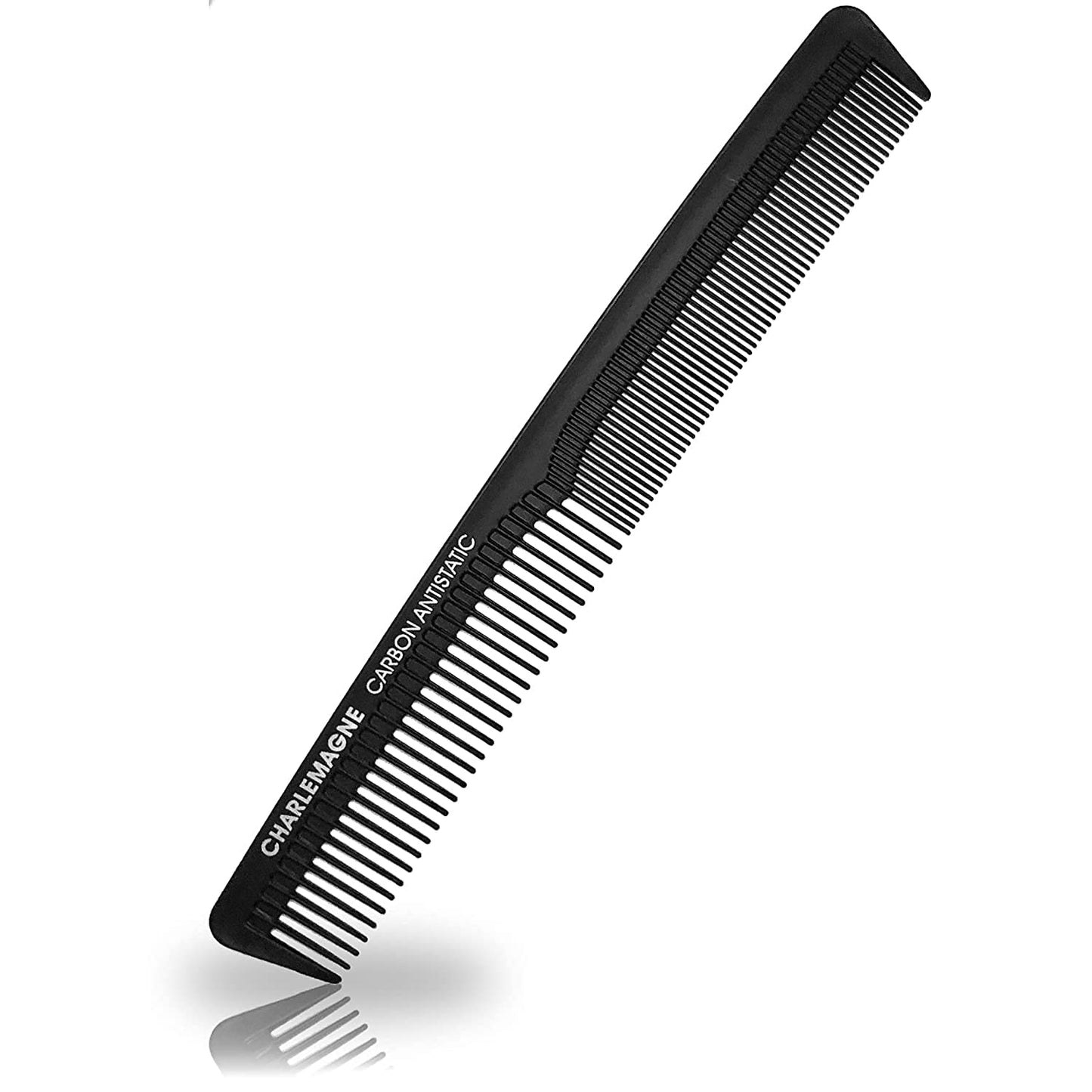Charlemagne Carbon-Haarkamm - Feinzahn, 18 cm - Antistatisches Finish - Herrenkamm - Bruchsicherer Friseurkamm für Herren - Kompakte Größe - Bartkamm