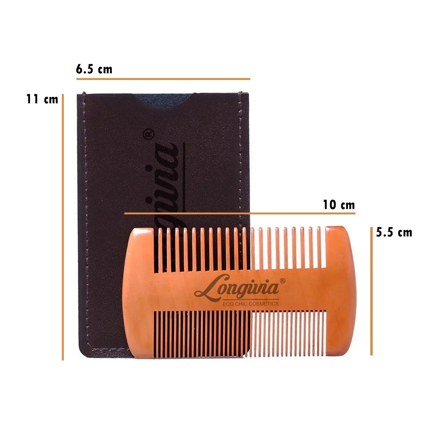 Longivia® Bartkamm Holz Ökologisch 100% Birnbaumholz Beard Comb Wood Bartpflege für Männer Holzkamm Grobe und Feine Zinken Set – Hochwertig Bart Kamm