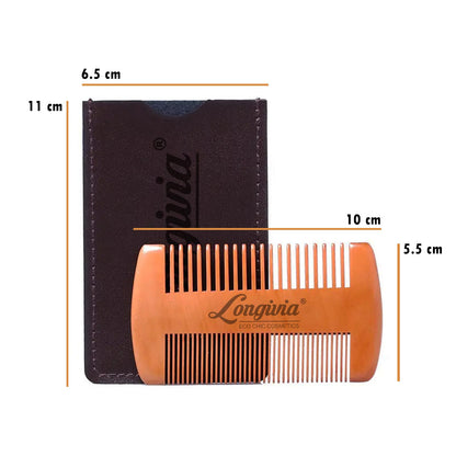 Longivia® Bartkamm Holz Ökologisch 100% Birnbaumholz Beard Comb Wood Bartpflege für Männer Holzkamm Grobe und Feine Zinken Set – Hochwertig Bart Kamm