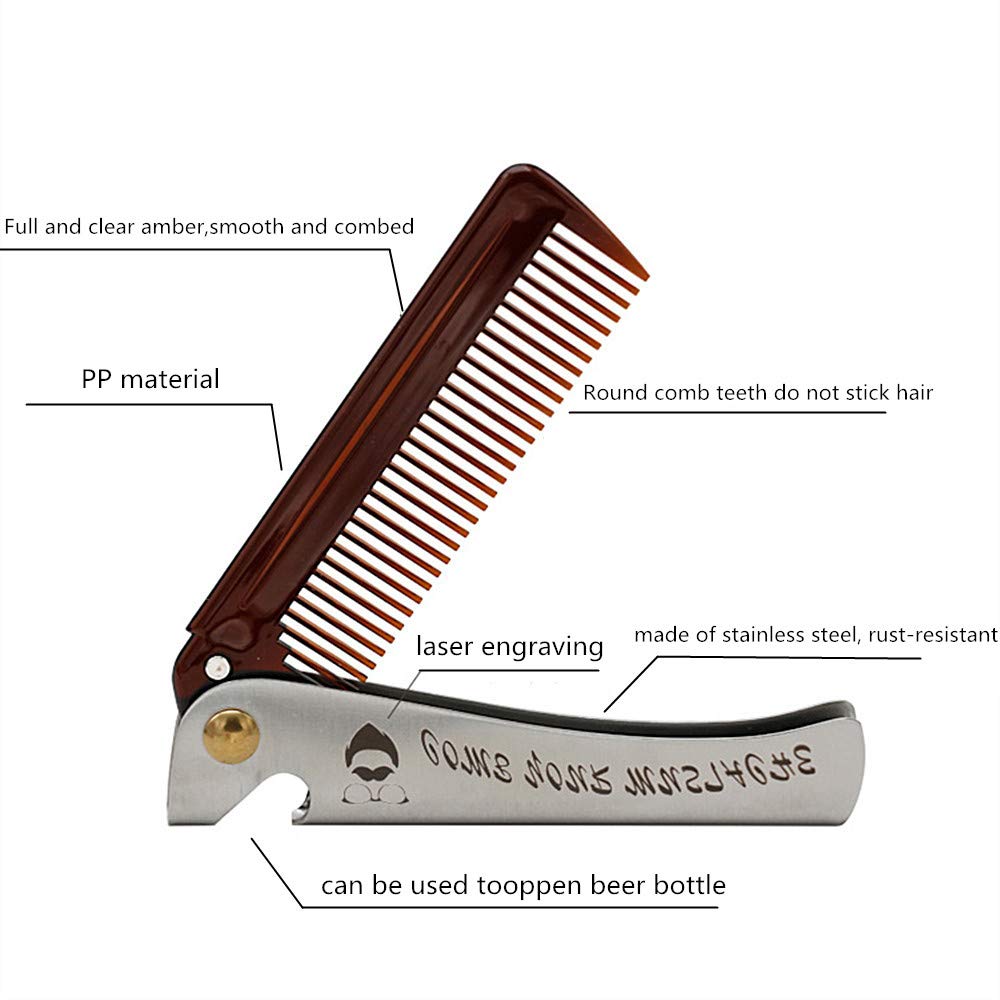 Haar- und Bartkamm, Edelstahlkamm, Schnurrbartformkamm, Taschenbartkamm, für Herren