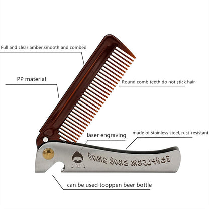 Haar- und Bartkamm, Edelstahlkamm, Schnurrbartformkamm, Taschenbartkamm, für Herren