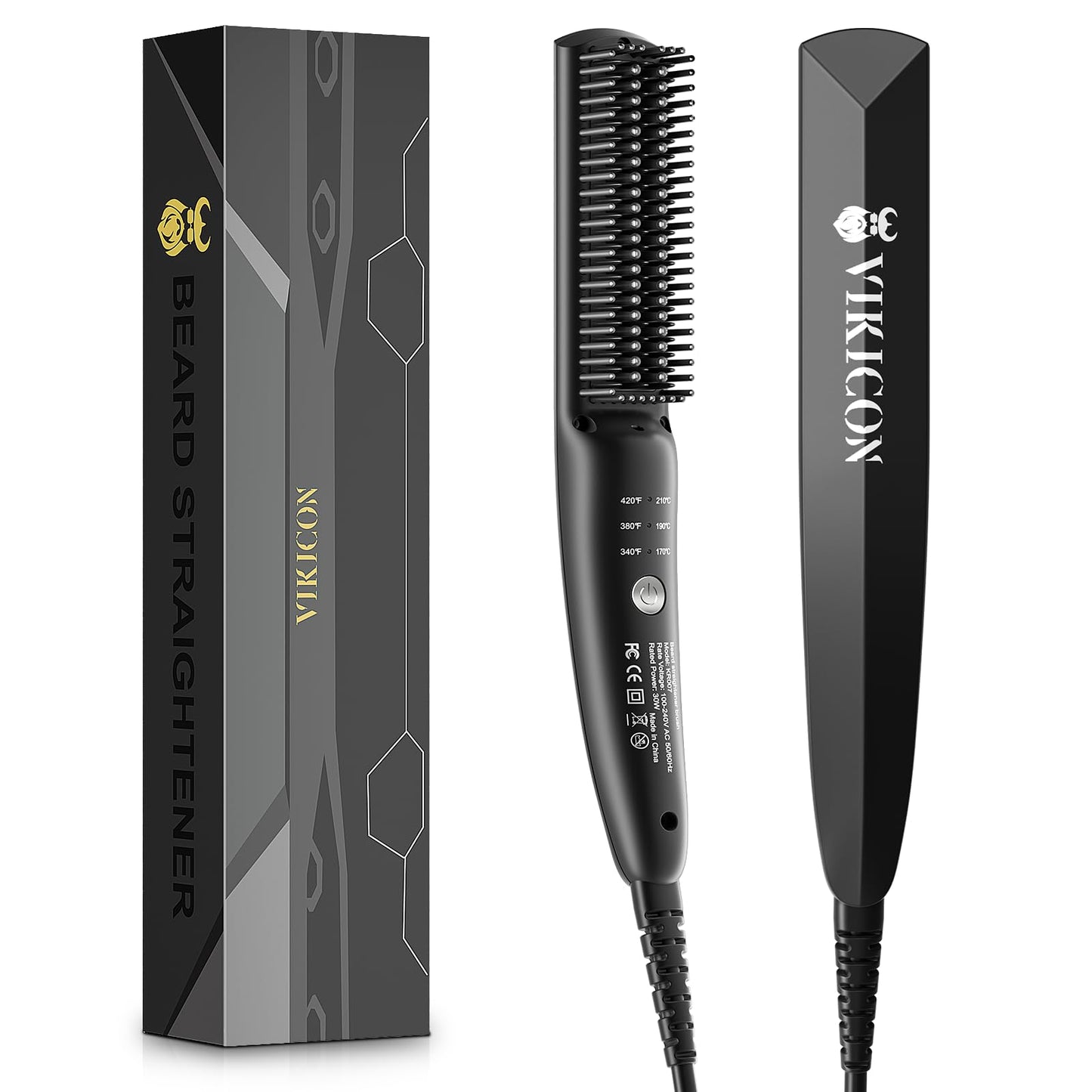 VIKICON Bartglätter für Männer, Mini Elektrische Bart Glätteisen, 30er Jahre Schnell Beheizte Bürste Kamm, Ionischer Haarglätter Glätter für Das Styling Von Langem und Kurzem Bart