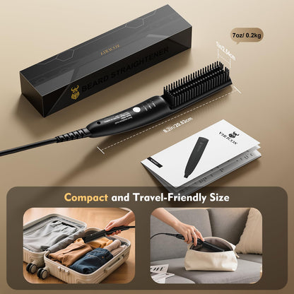 VIKICON Bartglätter für Männer, Mini Elektrische Bart Glätteisen, 30er Jahre Schnell Beheizte Bürste Kamm, Ionischer Haarglätter Glätter für Das Styling Von Langem und Kurzem Bart