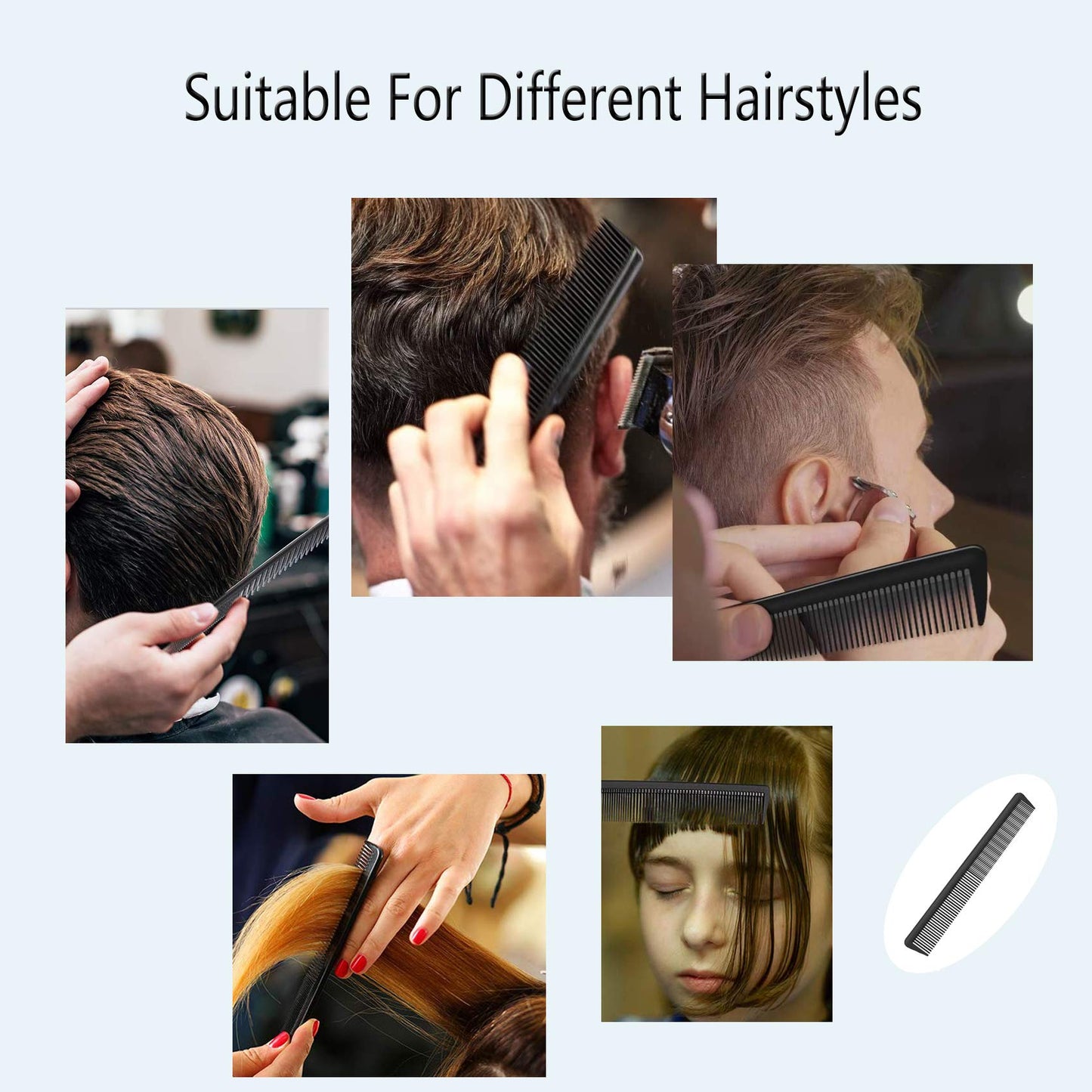 JeoPoom Carbon Kamm, Kompakter Karbonkamm, Grob fein 2 Zahnungen, Salon Friseur Haarpflege Werkzeuge für Männer und Frauen mit Verschiedenen Arten von Haaren