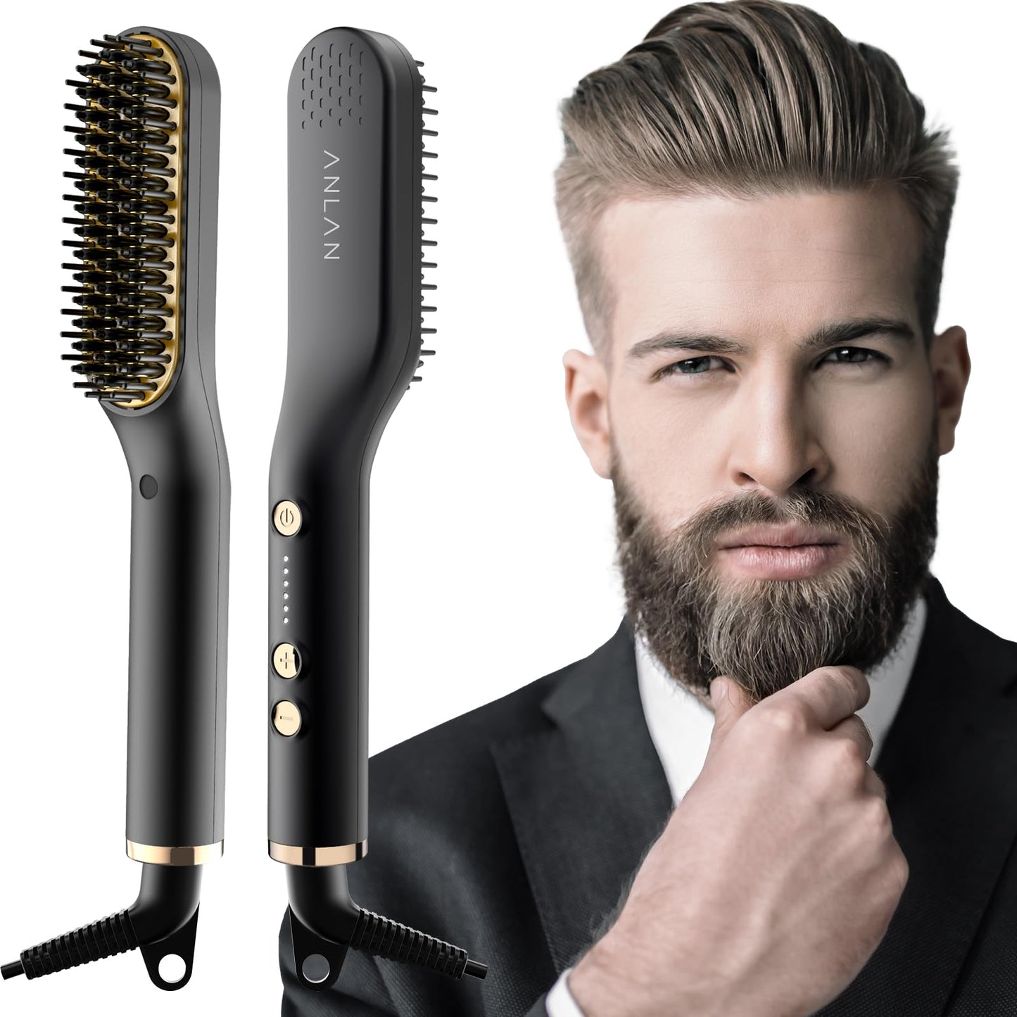 ANLAN , 2 in 1 Bartglätter für Männer und Mini Haarglätter, 5-Stufen Temperatur(120-200℃), 30er Schnell Beheizte, Ionischer Hair Beard Straightener Brush für Das Styling Von Bart und Haar