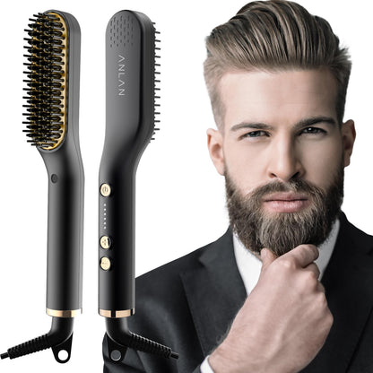 ANLAN , 2 in 1 Bartglätter für Männer und Mini Haarglätter, 5-Stufen Temperatur(120-200℃), 30er Schnell Beheizte, Ionischer Hair Beard Straightener Brush für Das Styling Von Bart und Haar