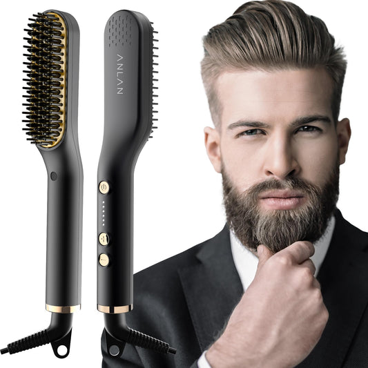 ANLAN , 2 in 1 Bartglätter für Männer und Mini Haarglätter, 5-Stufen Temperatur(120-200℃), 30er Schnell Beheizte, Ionischer Hair Beard Straightener Brush für Das Styling Von Bart und Haar