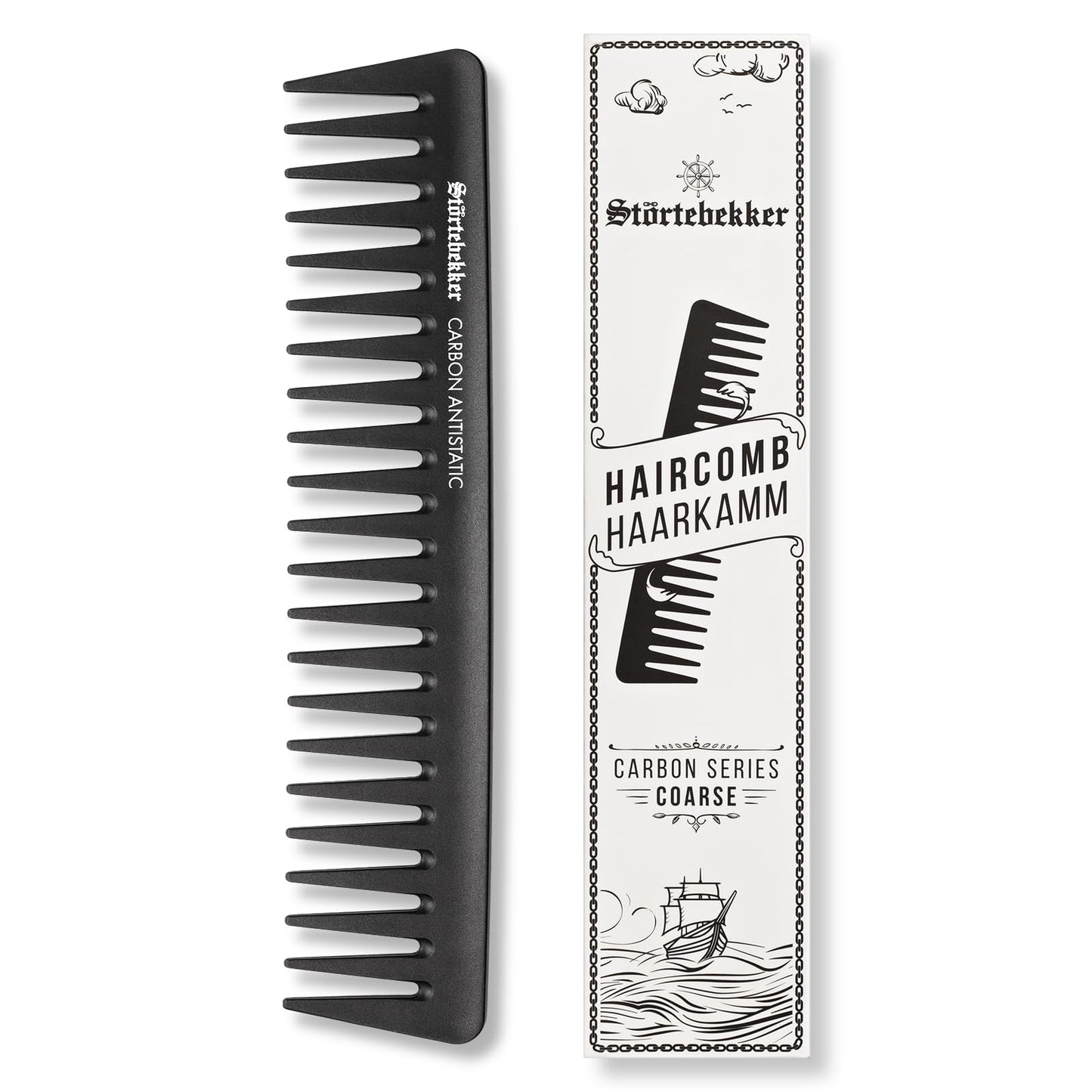 Störtebekker® Premium Styling Kamm Herren - Bruchfester Haarkamm Herren Grob - Carbon Kamm Männer grobzinkig - 19cm Antistatischer Styling Haar Kamm - für Haare & Bart - Für das perfekte Finish