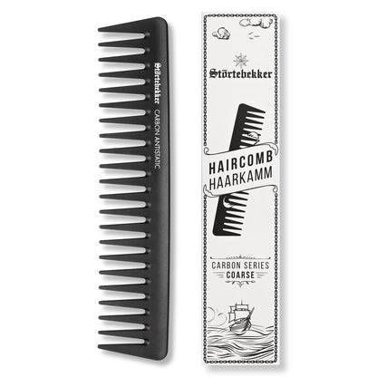 Störtebekker® Premium Styling Kamm Herren - Bruchfester Haarkamm Herren Grob - Carbon Kamm Männer grobzinkig - 19cm Antistatischer Styling Haar Kamm - für Haare & Bart - Für das perfekte Finish
