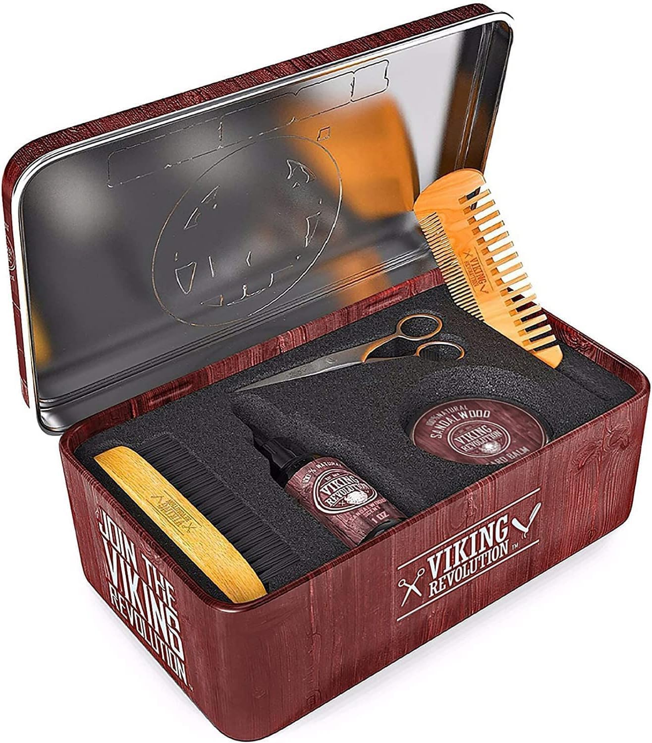 Viking Revolution Bartpflegeset für Männer - Ultimatives mit 100% Wildschweinborsten Bartbürste, Bartkamm aus Holz, Bart Balsam, Bartöl, Schnurrbart- & Bartschere - Geschenke Für Männer - Sandelholz