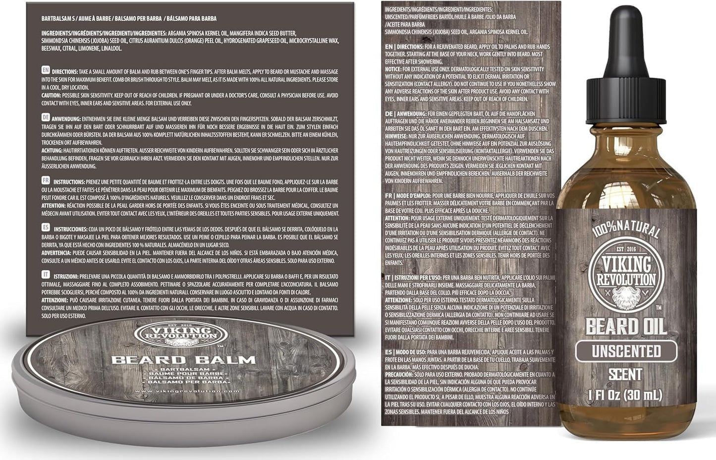 Viking Revolution Bartpflegeset für Männer - Ultimatives mit 100% Wildschweinborsten Bartbürste, Bartkamm aus Holz, Bart Balsam, Bartöl, Schnurrbart- & Bartschere - Geschenke Für Männer