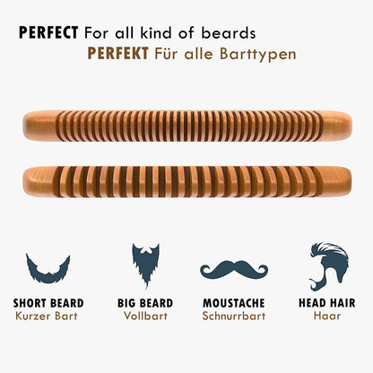 Longivia® Bartkamm Holz Ökologisch 100% Birnbaumholz Beard Comb Wood Bartpflege für Männer Holzkamm Grobe und Feine Zinken Set – Hochwertig Bart Kamm