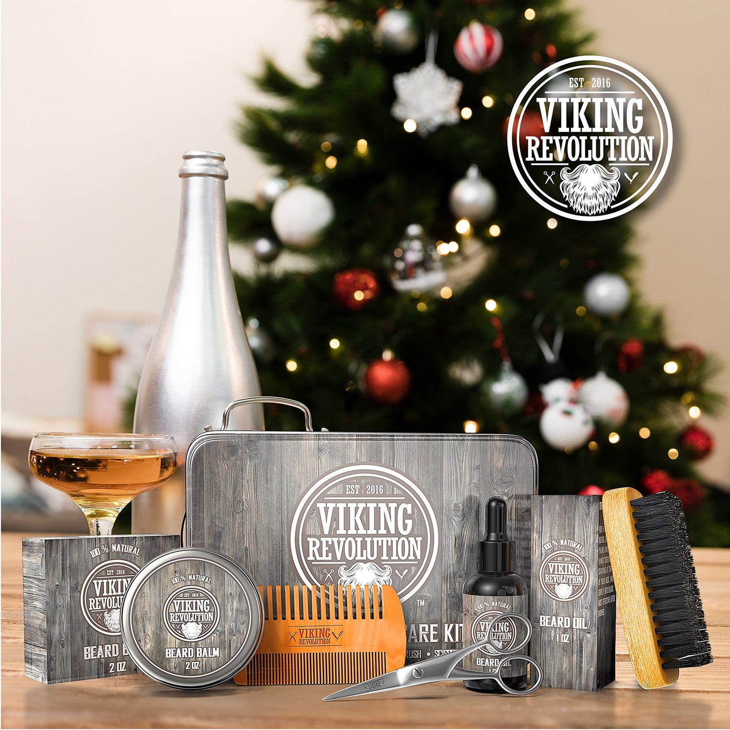 Viking Revolution Bartpflegeset für Männer - Ultimatives mit 100% Wildschweinborsten Bartbürste, Bartkamm aus Holz, Bart Balsam, Bartöl, Schnurrbart- & Bartschere - Geschenke Für Männer