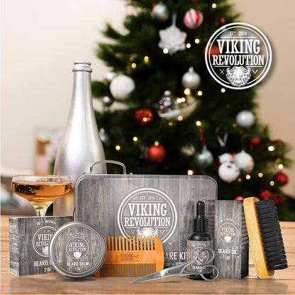 Viking Revolution Bartpflegeset für Männer - Ultimatives mit 100% Wildschweinborsten Bartbürste, Bartkamm aus Holz, Bart Balsam, Bartöl, Schnurrbart- & Bartschere - Geschenke Für Männer